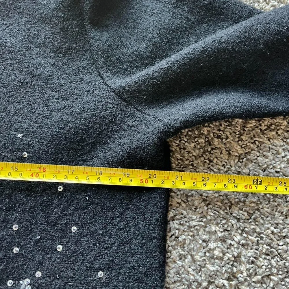 Vintage Coldwater Creek 100% Wool Black Sweater Women Large 80s Grandma Sequins - Picture 7 of 8
